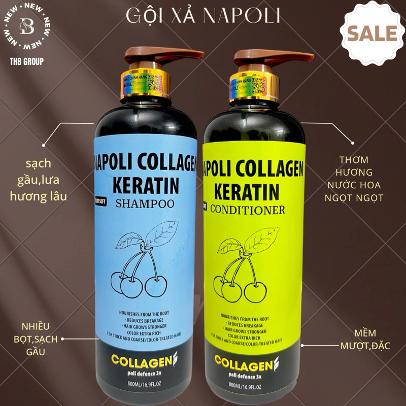 Dầu gội dầu xả napoil colagen 800mlx2 chăm sóc tóc siêu phục hồi hư tổn cặp dầu thơm mềm mượt