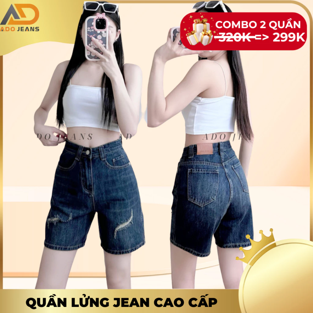 Quần short Jeans lững nữ lưng cao ống rộng,rách nhẹ cá tính chuẩn form tôn dáng -chất Jeans bò dày mịn đẹp (N04)