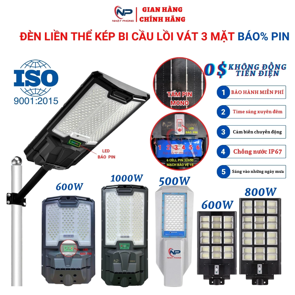 Đèn năng lượng mặt trời Shopnhatphong Đèn led liền thể 200W,600W,1000W công suất lớn,cảm biến chuyển động, BH 2 năm