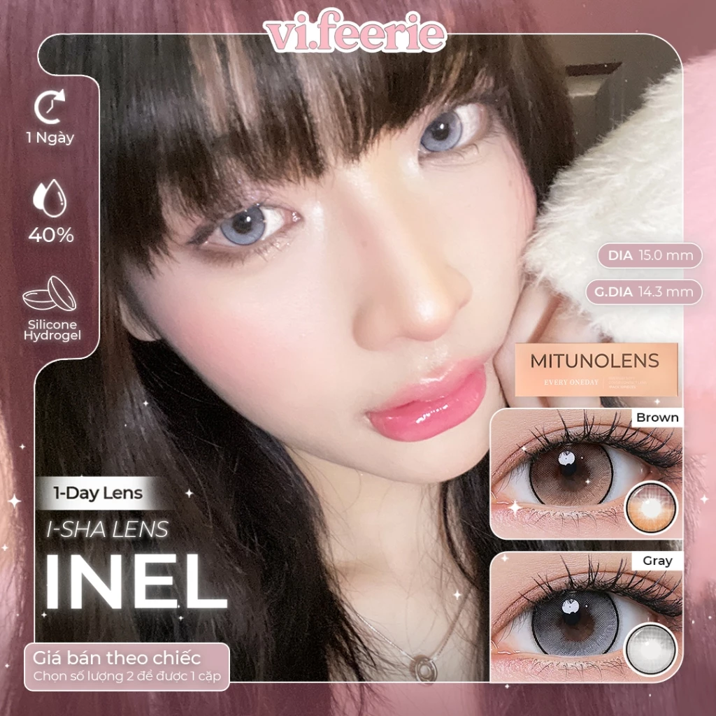 (I-SHA) Kính áp tròng ̣(lens) giãn tròng hack mắt to 1 ngày INEL Lens -  Vi Feerie Lens
