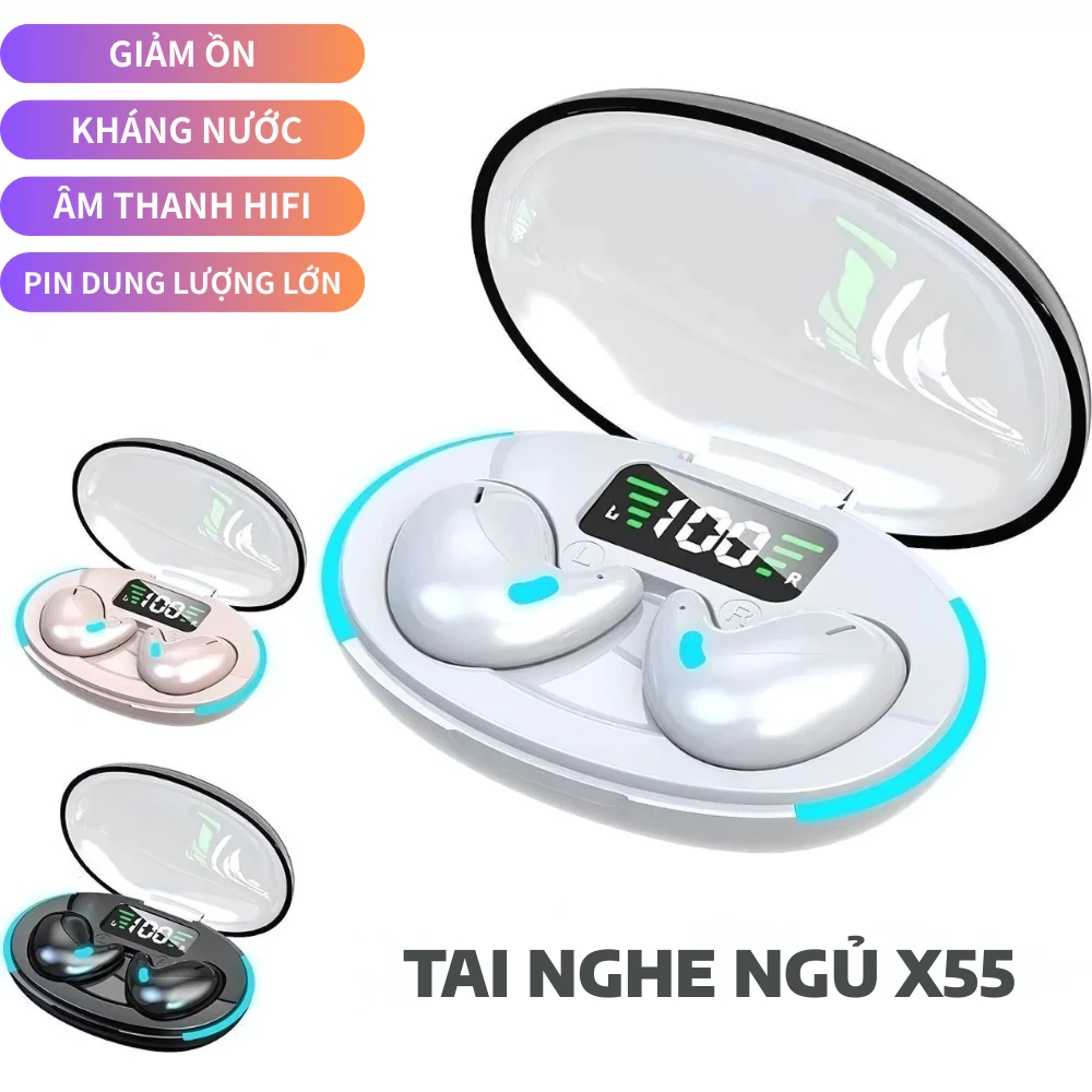 Tai Nghe Ngủ Không Dây X55 Tích Hợp Màn Hình LED Điều Khiển Nút Tai Nghe Giảm Tiếng Ồn Kháng Nước