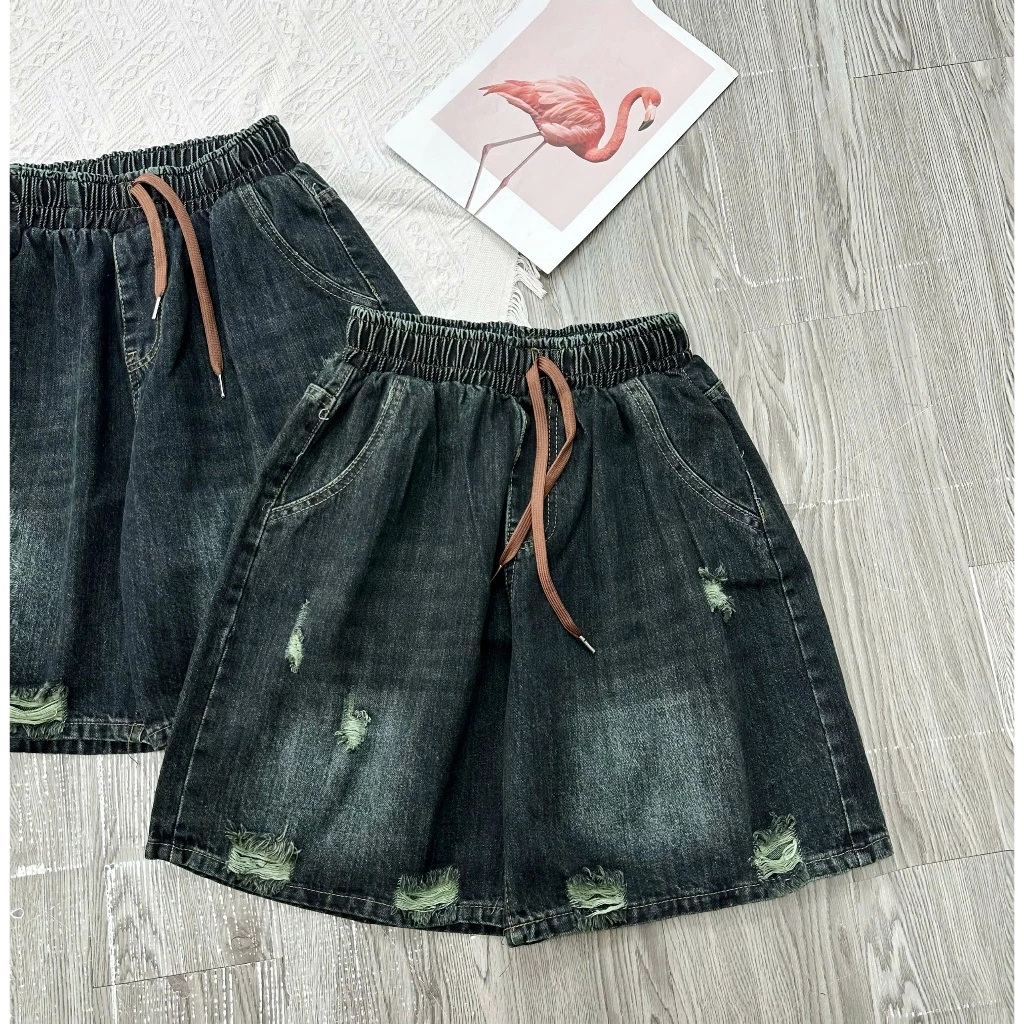 [BIGSIZE85kg] 3121 Quần Jean Nữ Lửng Ống Rộng Cạp Chun CALY Tạo Kiểu Thể Thao Năng Động, quần ngố nữ