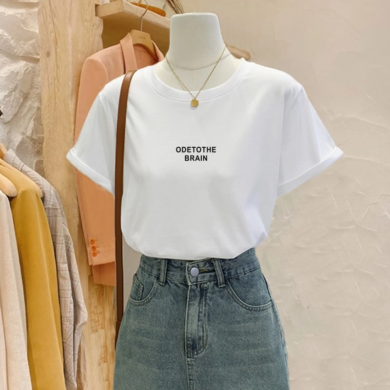 Áo thun nữ dáng vừa, áo phông nữ mùa hè COTTON 100% mềm mịn, thoáng mát, in chữ BRAIN
