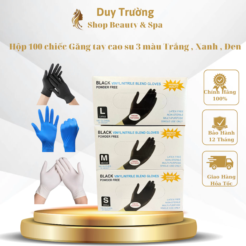 Hộp 100 Chiếc Găng Tay Cao Su pha trộn Vinyl/Nitrile Mầu Đen,Trắng