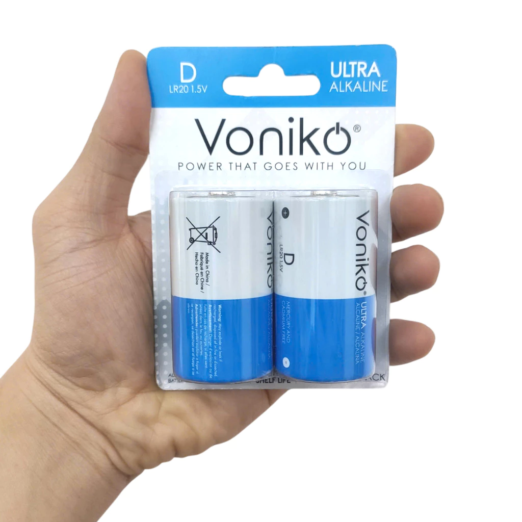 Bộ 2 Pin Cỡ Đại Alkaline Kiềm chất lượng cao cho đồng hồ cây,đài radio,bếp gas VONIKO 1.5v(pin D,LR20,R20,E95,LR20/2B)