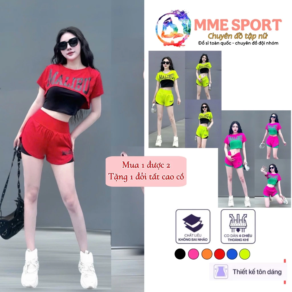 [HOT TREND] Bộ Thể Thao Nữ, Quần Đùi 2 Lớp, Áo 2 Chi Tiết Phối Màu, Bộ Tập Erobic, Nhảy Zumba TS03
