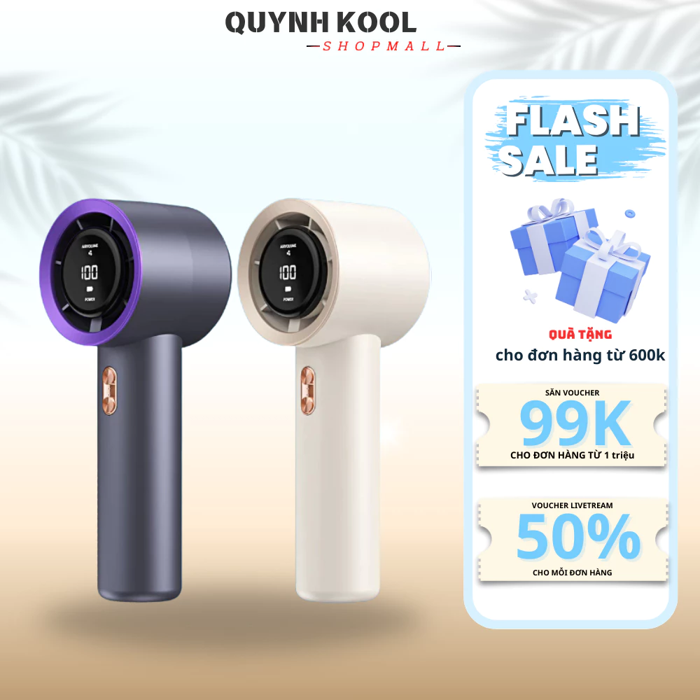 Quạt Mini Cầm Tay Có Màn Hình Led Thông Minh - Quạt Phản Lực Cầm Tay Tốc Độ Gió Cao (DIDOOGLT)
