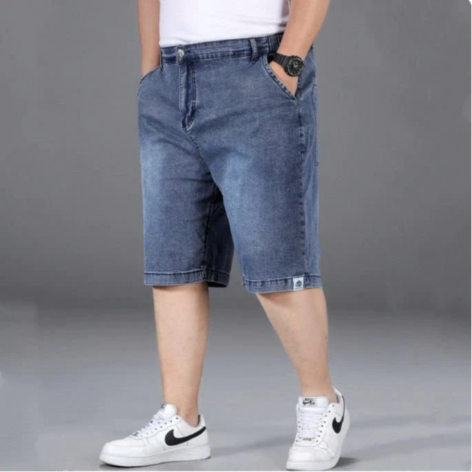 Quần Short Jean Nam KENZA FASHION KJ501, Quần Lửng Nam Vải Co Dãn Cotton Dày Thoải Mái, Cạp Khuy Phối Chun Co Dãn