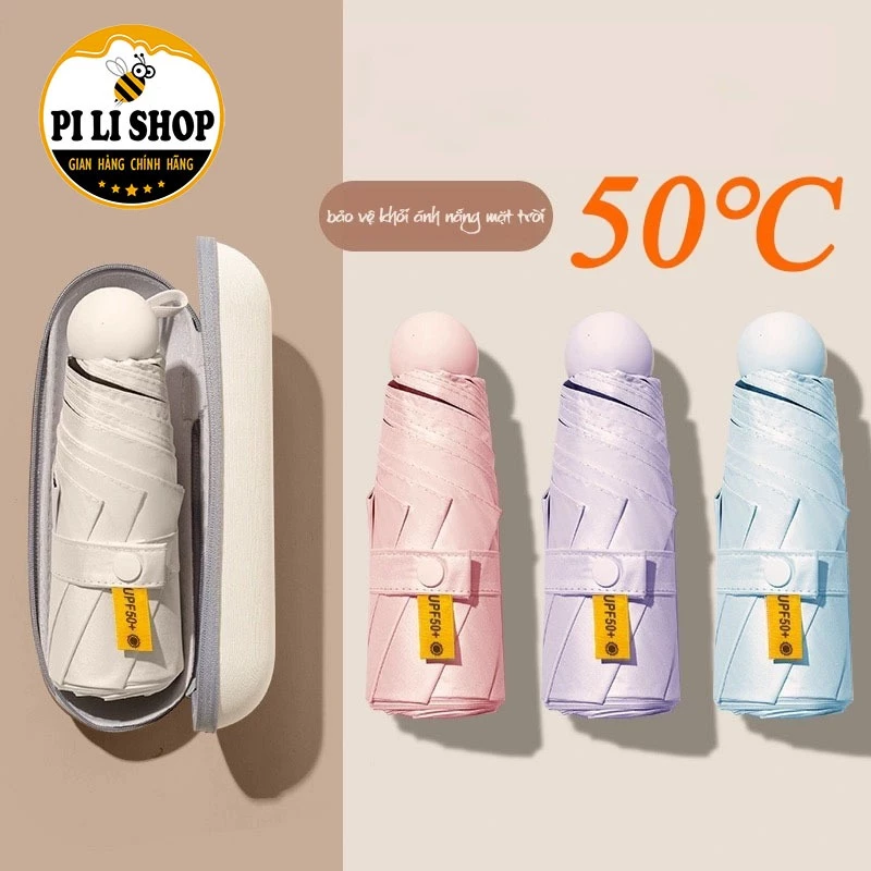 Ô Cán Tròn Cầm Tay Chống Tia UV Nhỏ Gọn Kèm Hộp Đựng, Dù Mini Bỏ Túi Siêu Nhẹ Gấp Gọn Tiện Lợi