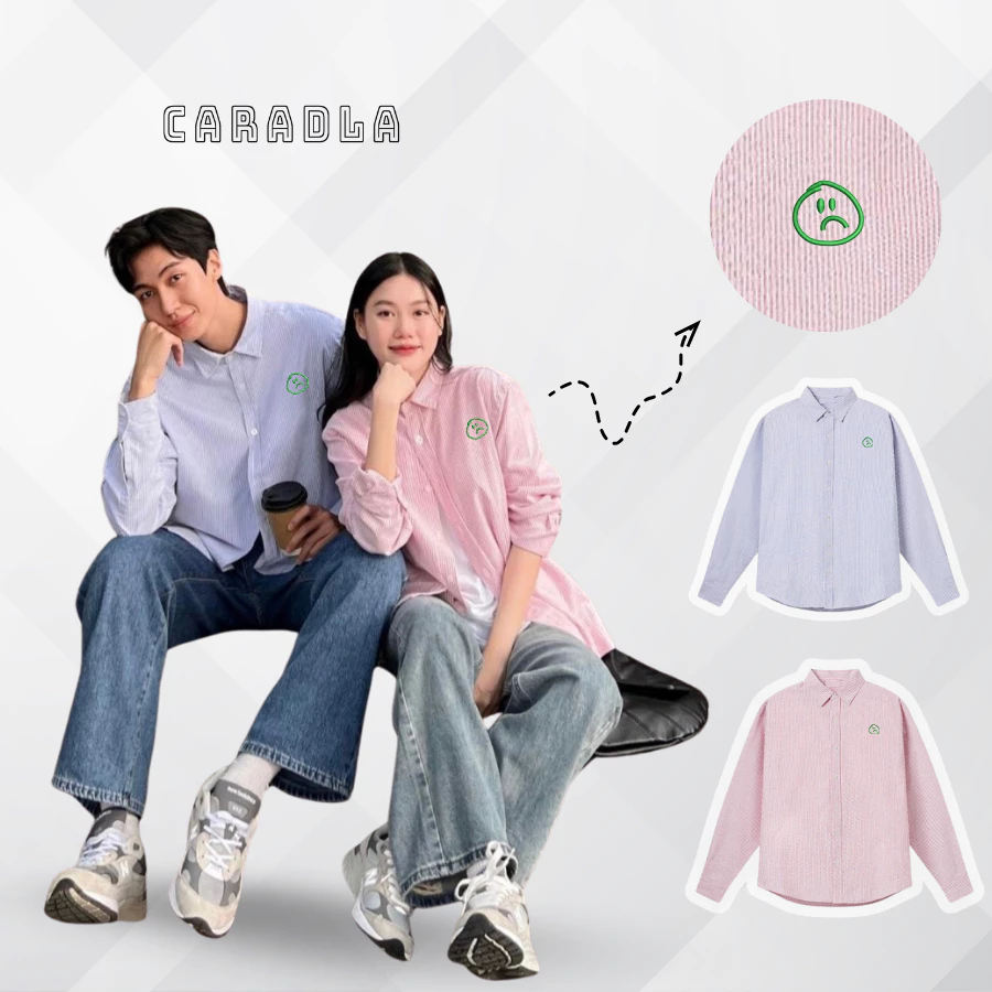 Áo Sơ Mi Kẻ Trơn Dài Tay Unisex Mặt Mếu Form Rộng Thoáng Mát Dành Cho Nam Nữ By CARADLA