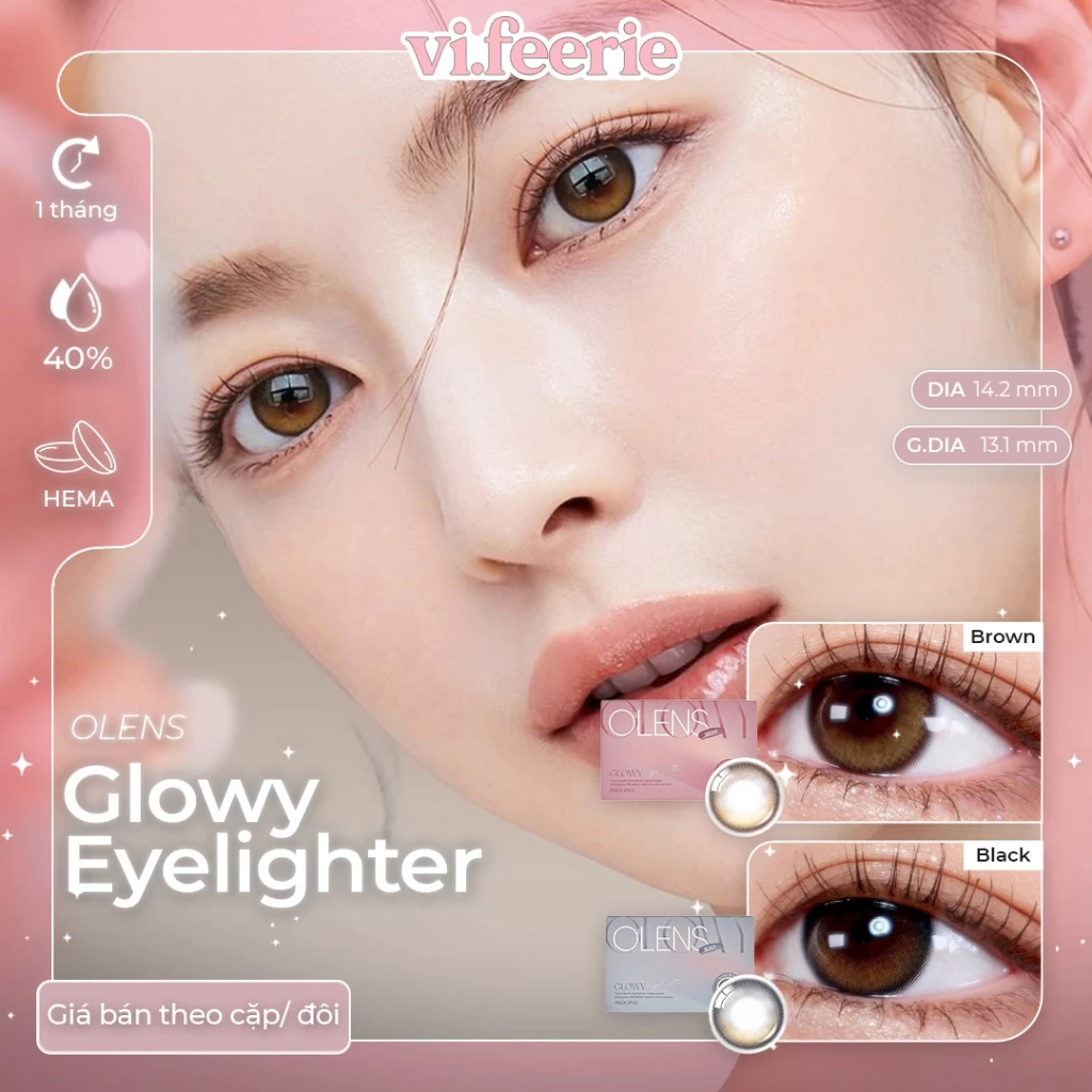 (OLENS) Kính áp tròng (lens) tự nhiên trong trẻo áp tròng 1 tháng EYELIGHTER GLOWY BROWN/ BLACK chính hãng - VF LENS