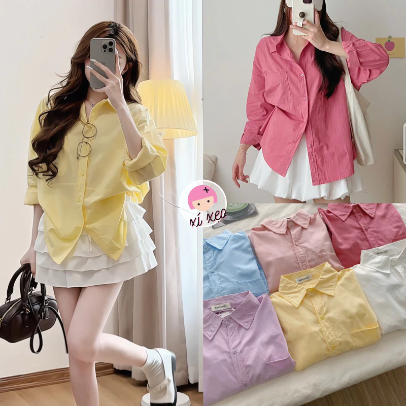 Áo sơ mi thô mềm form rộng 1 túi xixeoshop - A24