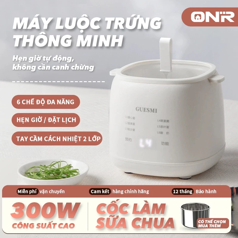Máy Hấp Trứng Đa Chức Năng, Nồi Hấp Trứng Mini, 6 Chế Độ Luộc Trứng, Hẹn Giờ 24 Giờ, BH 12 Tháng