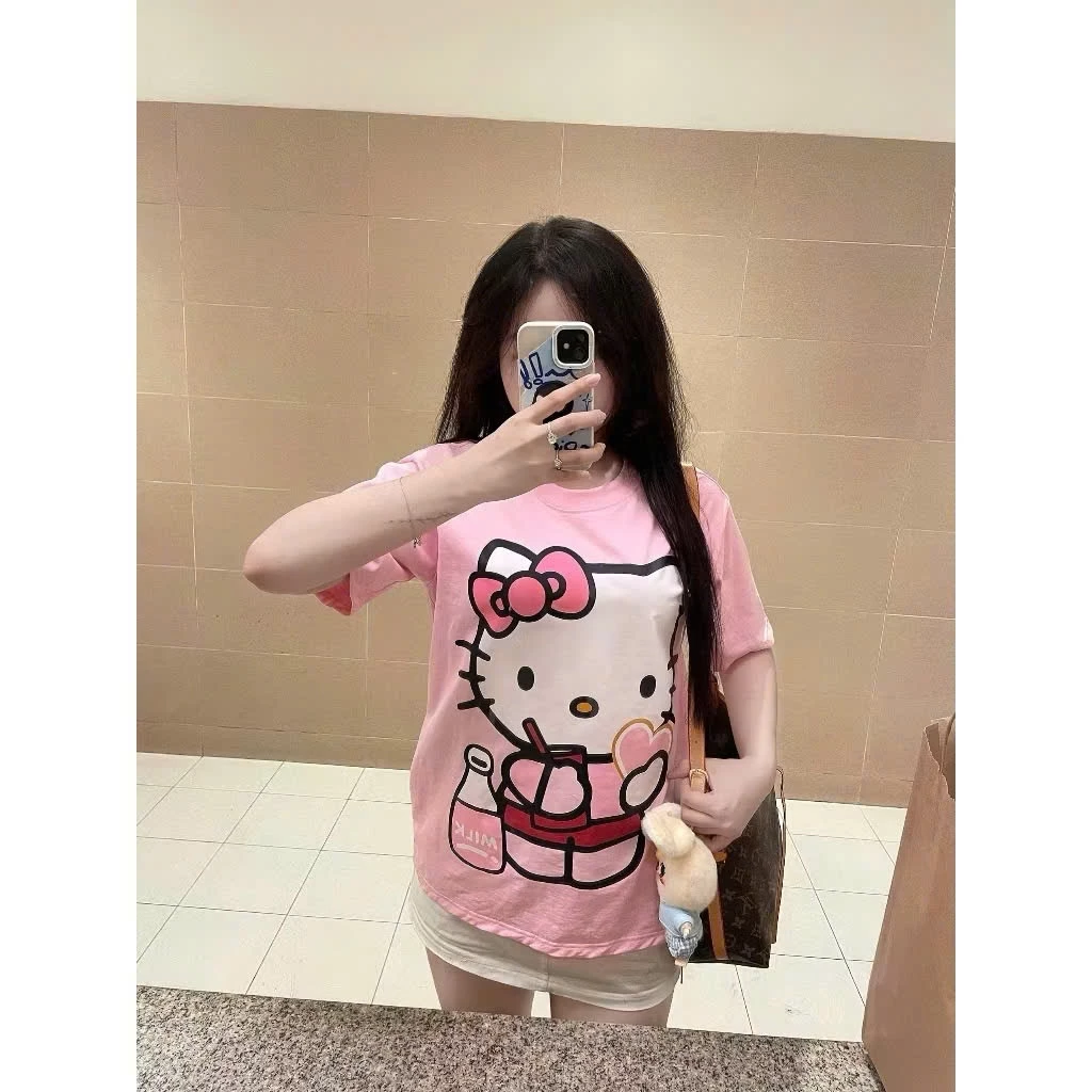 Áo thun nữ tay lỡ in hình (MÈO NƠ HỒNG) phong cách Hàn Quốc THUUNISEX M587