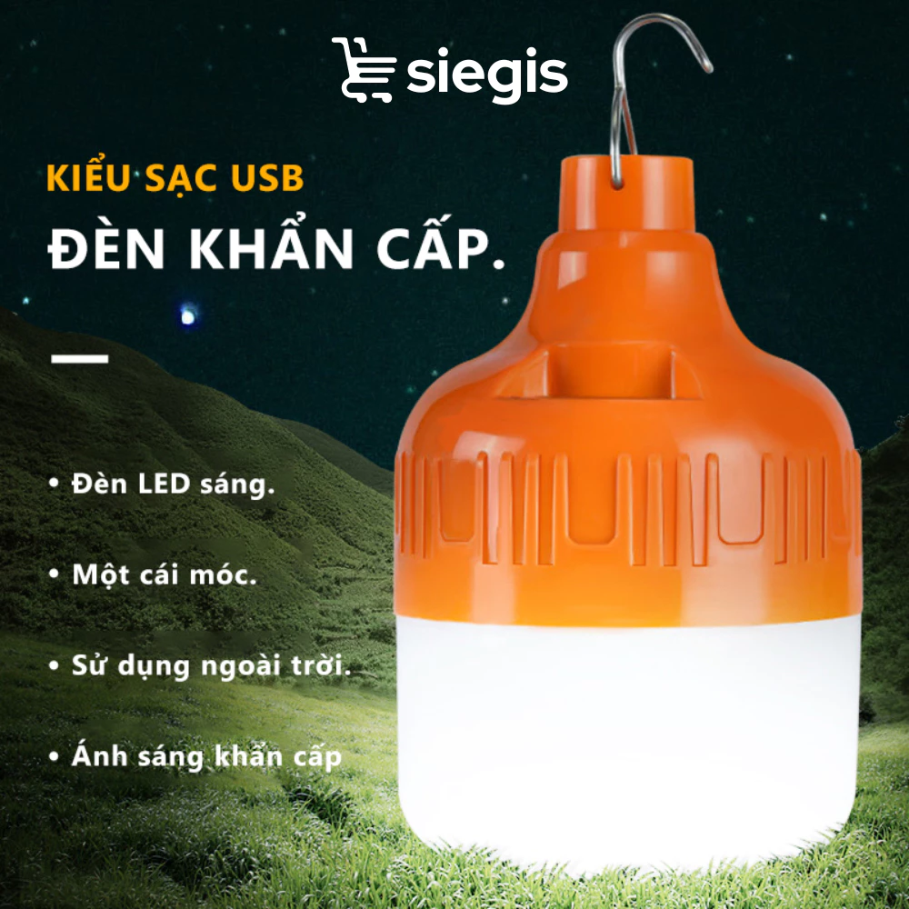 Bóng Đèn Tích Điện Chống Nước Cao Cấp 200W Siêu Sáng - Đèn Led Tích Điện Có Móc Treo Thông Minh
