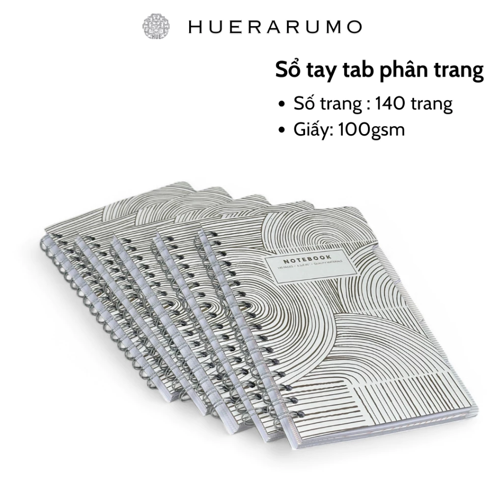 Sổ lò xo HUERARUMO, 140 trang có tab phân trang, giấy cao cấp DL 100 gsm , FSC 100%, in offset.
