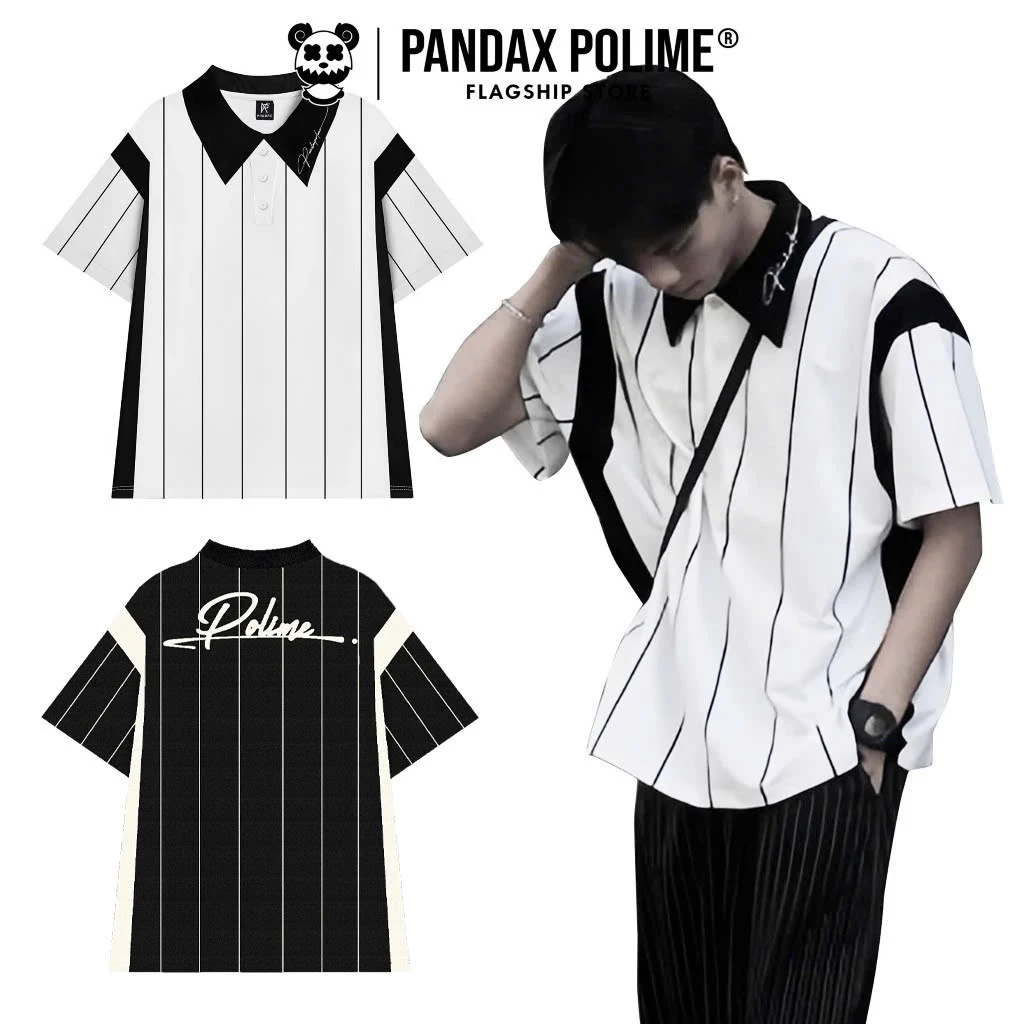 Áo polo boxy local brand nam nữ thun có cổ phông oversize sọc kẻ phối màu form rộng bigsize cặp đôi px pandax polime