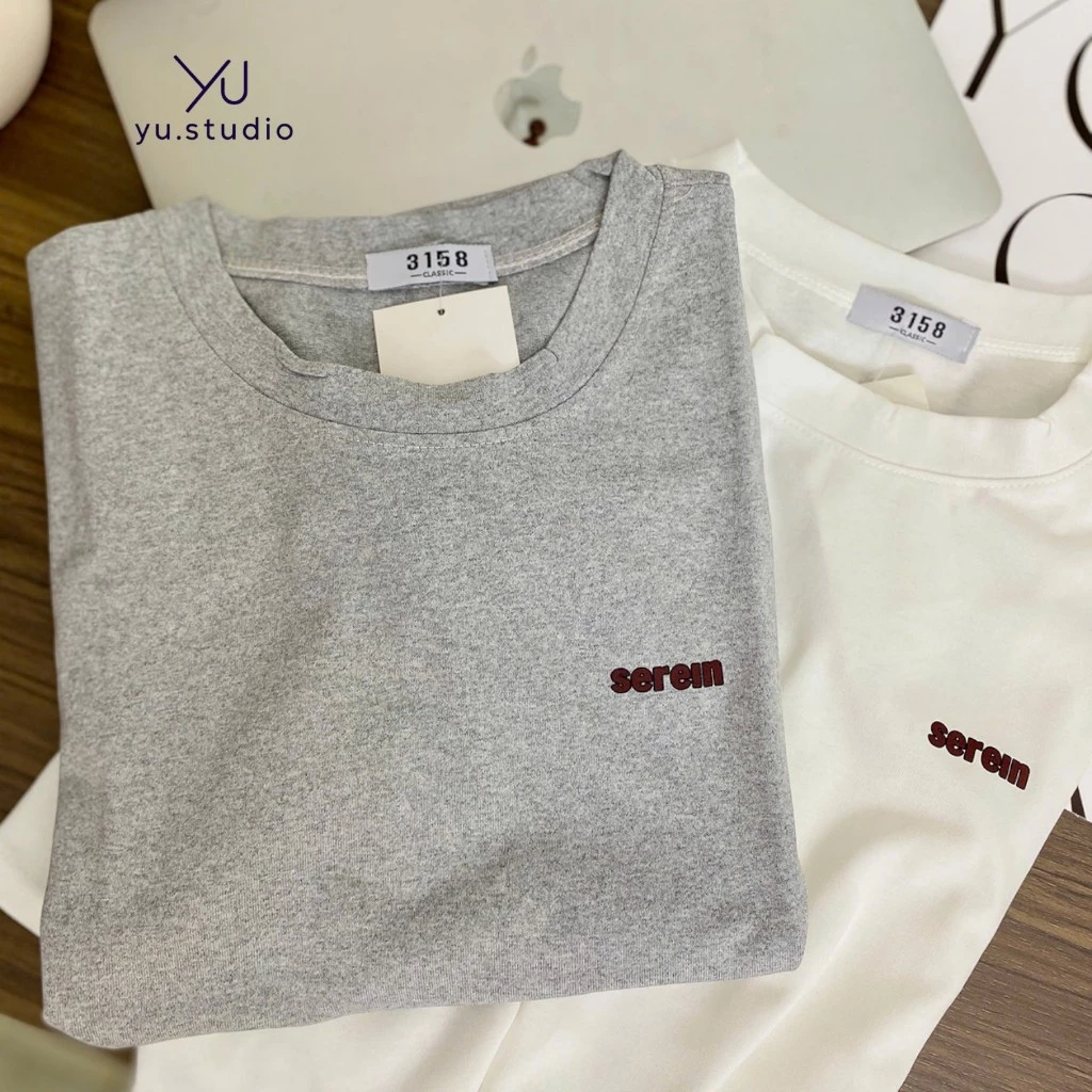 Áo thun 3158 YUSTUDIO cotton khô form rộng tay lỡ in trước ngực mẫu SEREIN