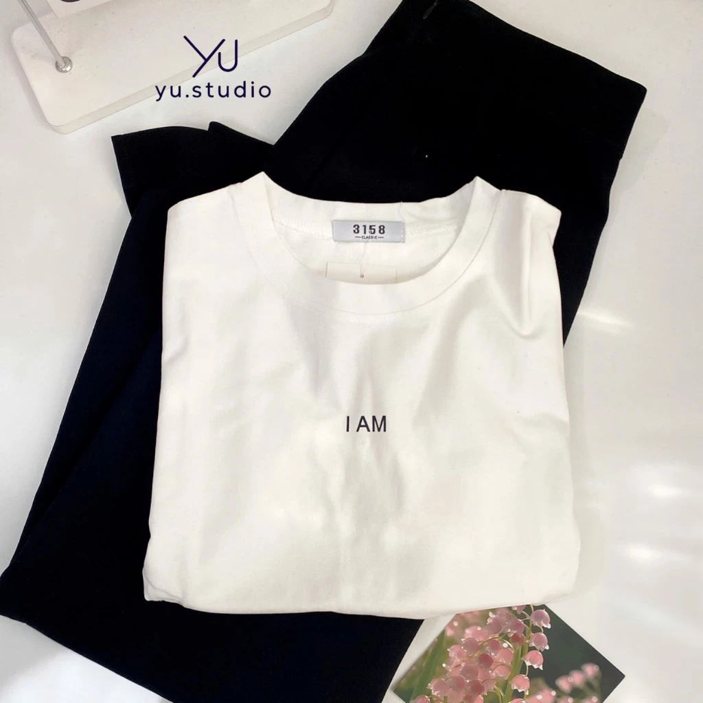 Áo thun 3158 YUSTUDIO cotton khô form rộng tay lỡ mẫu I am
