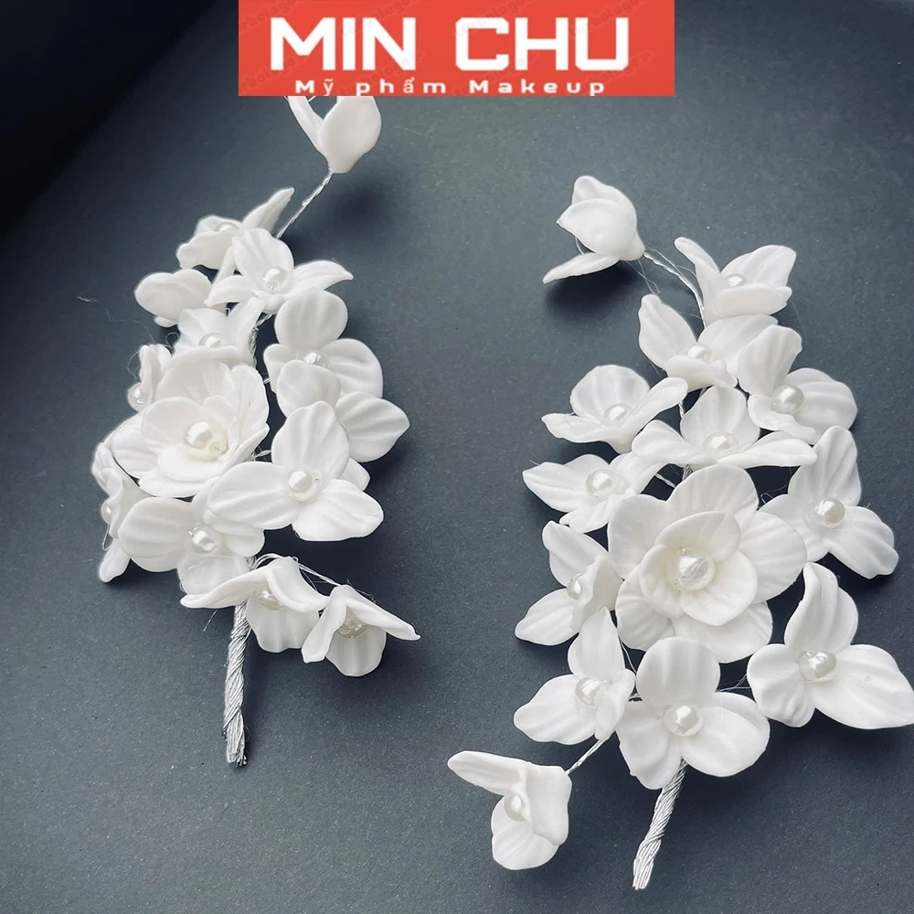 Cài tóc cô dâu dâu hoa đất sét nhật cao cấp