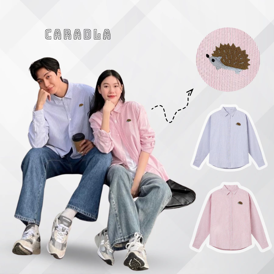 Áo Sơ Mi Kẻ Trơn Dài Tay Unisex Hình Nhím  Form Rộng Thoáng Mát Dành Cho Nam Nữ By CARADLA