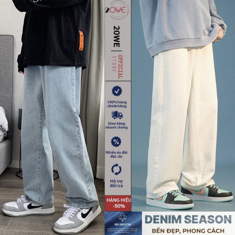 Quần jean nam trắng baggy suông rộng SR01 dáng đứng vải jean bò xanh cao…