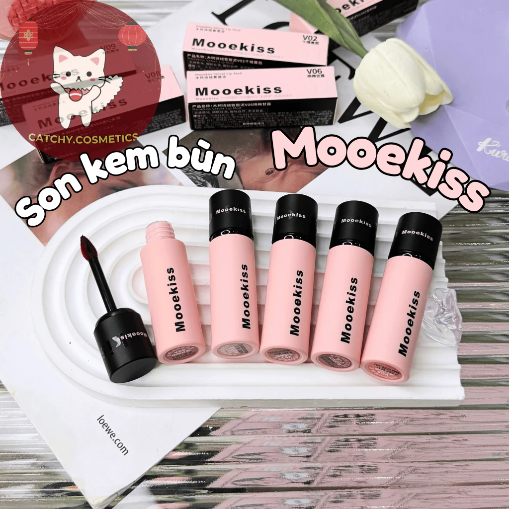 [MOOEKISS] Son Kem Bùn Mooekiss Nhung Mờ Vỏ Hồng Đen Velvet Lip Mud Mịn Môi 3g