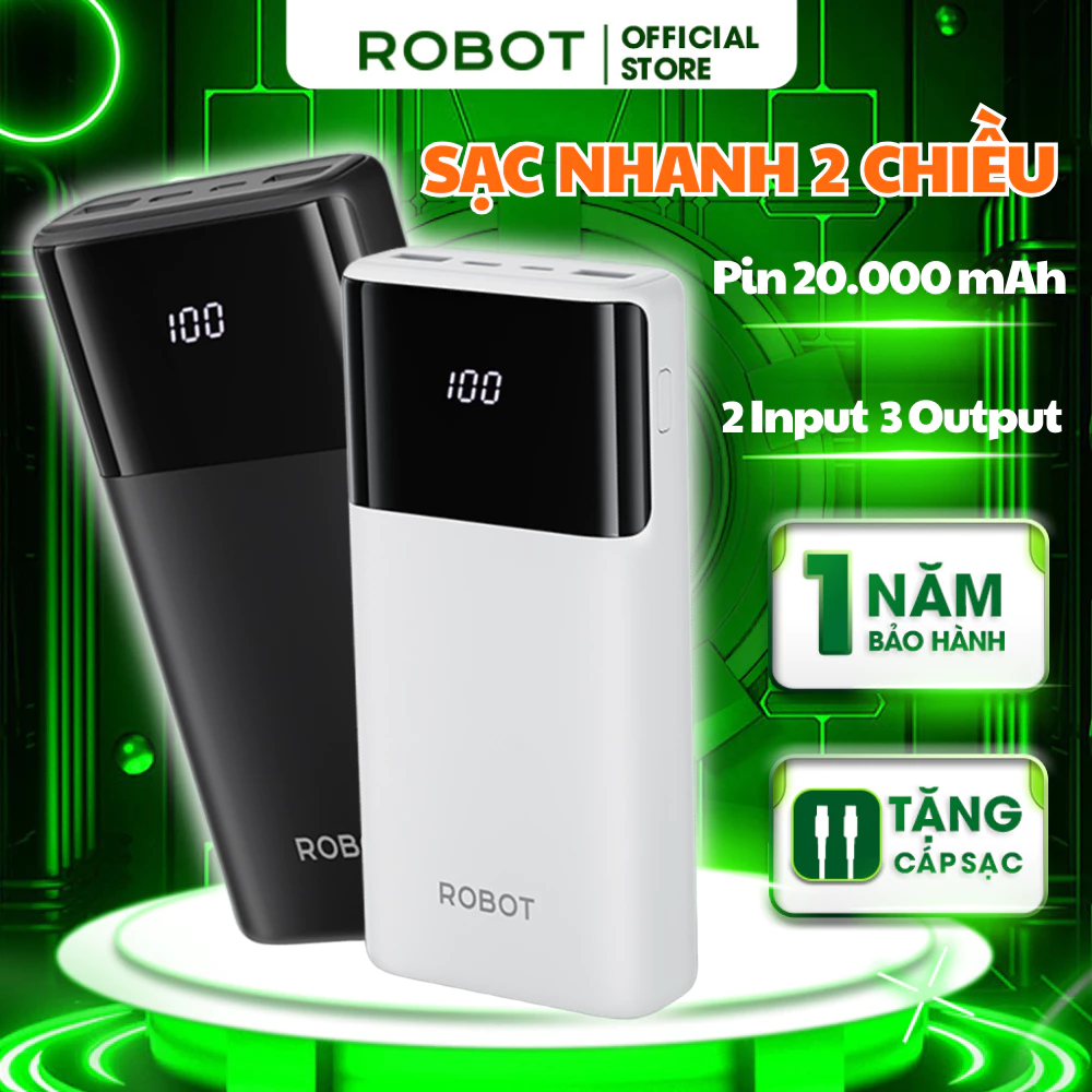 Combo Dây Cáp Sạc Nhanh Và Sạc ROBOT RT22S LED 2 Cổng Vào & 3 Cổng Ra USB/ Type C - Bảo Hành 1 Đổi 1