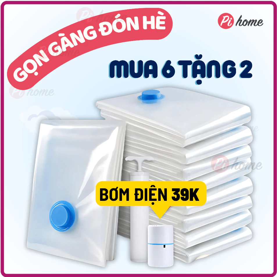 Túi hút chân không đựng quần áo - chăn gối PiHome. Máy hút chân không siêu tốc