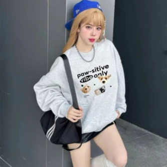Áo Sweater nỉ form rộng nam nữ Unisex dáng Oversize xám tiêu in hình nhiều phân loại