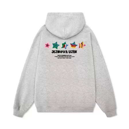 Áo hoodie nỉ bông in chữ JEZIKOVA UZBK có hình ngôi sao Trước Và Sau, áo nỉ nữ form rộng cute - PUN