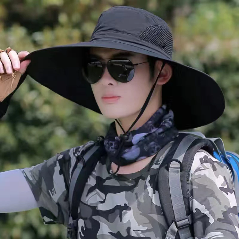 【Hwang】Mũ vành rộng tròn thoáng khí giảm mồ hôi làm hôi ủ làm hôi tóc, Mũ nam rộng vành với chất liệu cottoHwang