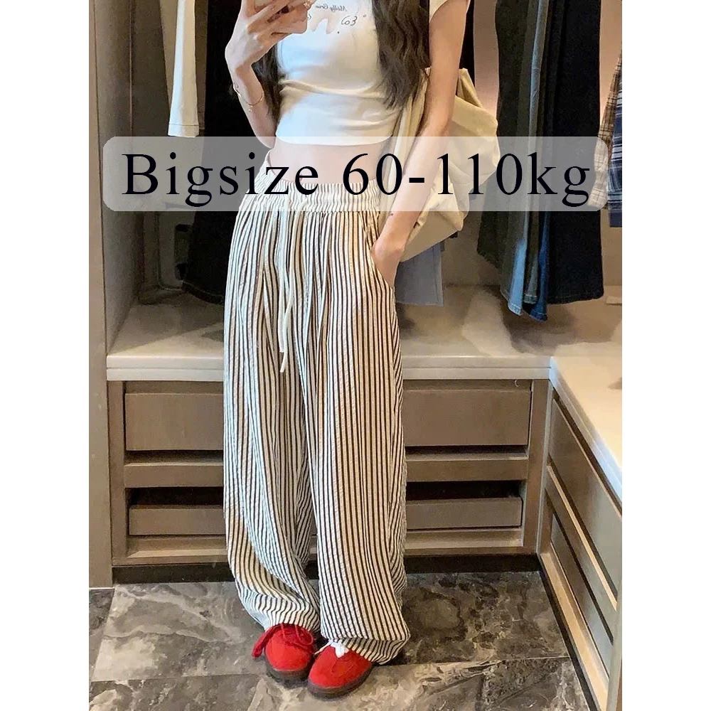 Quần ống rộng kẻ sọc bigsize 110kg chất đũi xốp, phong cách Hàn Quốc phù hợp xu hướng 2025 Q2M