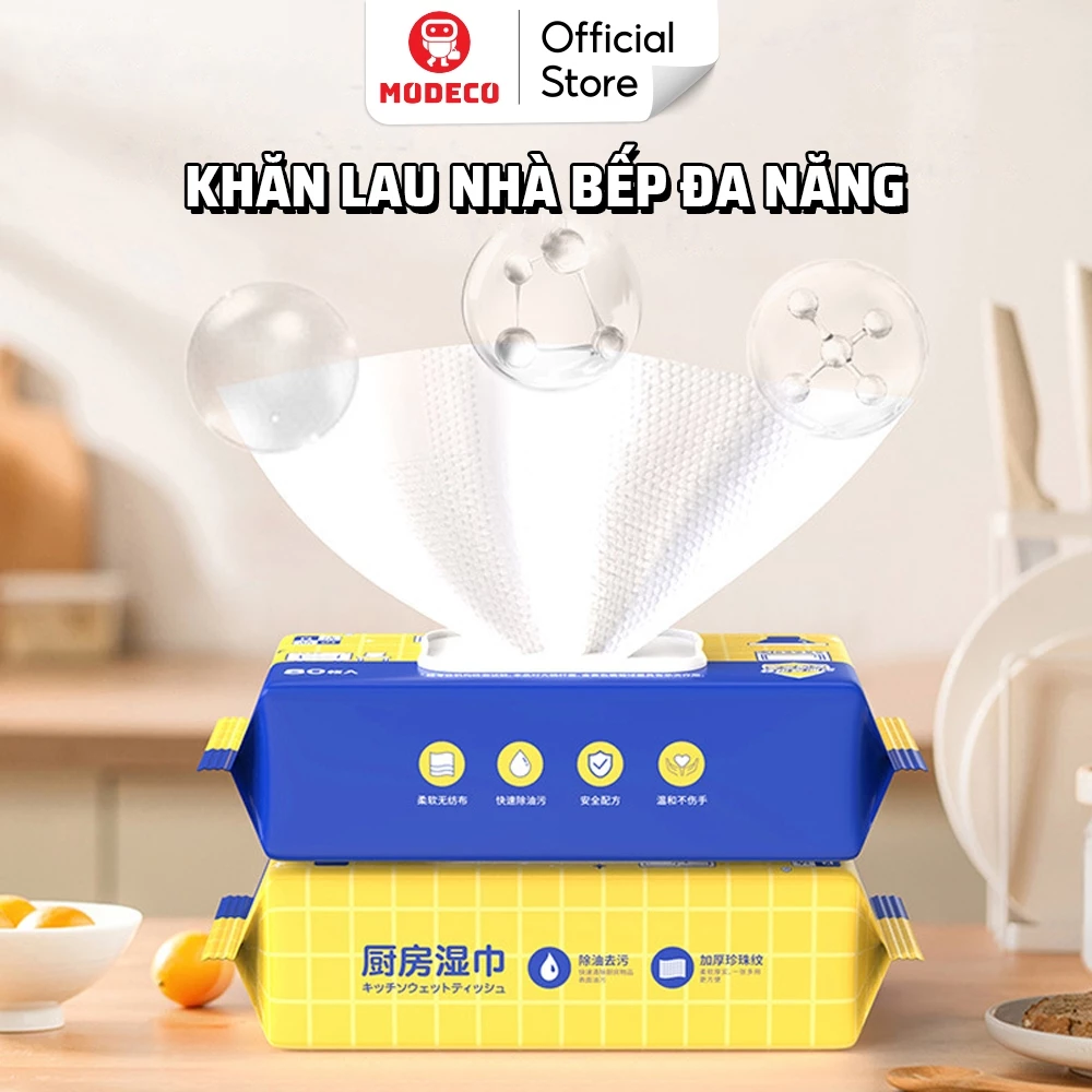 Khăn Ướt Lau Bếp Đa Năng Modeco - Lau Sạch Vết Dầu Mỡ, Diệt Khuẩn, Mềm Mại Và Không Làm Hại Da Tay - BJ171