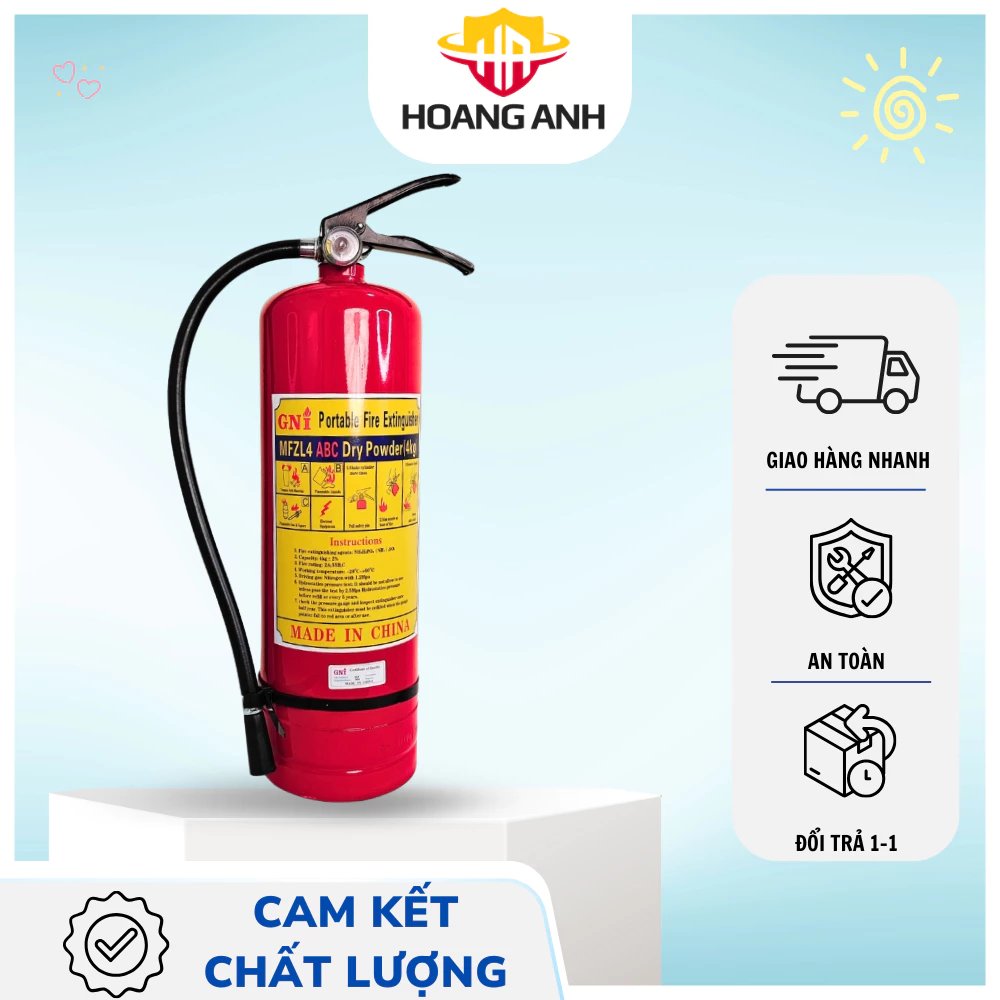 Bình chữa cháy bột xách tay MFZL4 4kg chữa cháy ABC, hàng Trung Quốc, dùng cho nhà xưởng, kho bãi, nhà trọ.
