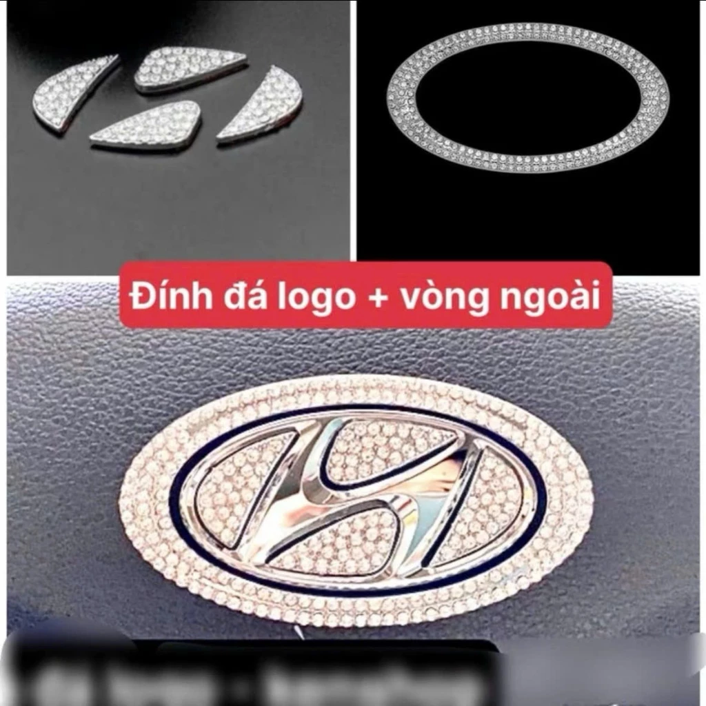 Đính Đá Vô Lăng Logo Hyundai I10 - Creta - Santafe - Tucson - Kona - Accent - Elantra, chất liệu đá cao cấp Swarovski