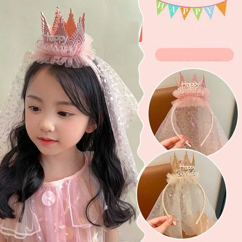 Bờm Sinh Nhật Bé Gái Có Voan Siêu Xinh Phong Cách Hàn Quốc Cute