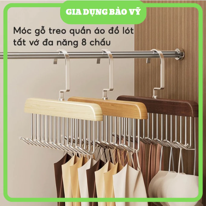 Móc Gỗ 8 Treo Đồ Lót Khăn Thắt Lưng Cà Vạt Móc Treo Quần Áo 2 Dây Xoay 360 Độ Tiện Lợi - BV104