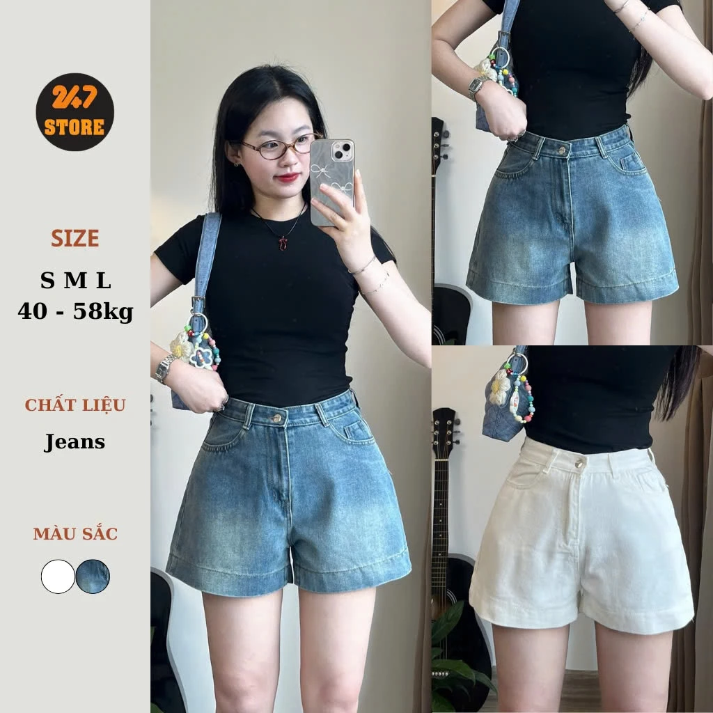 Quần short jeans lưng cao basic - 247store - Qsoocjeanmem7451_P11K16