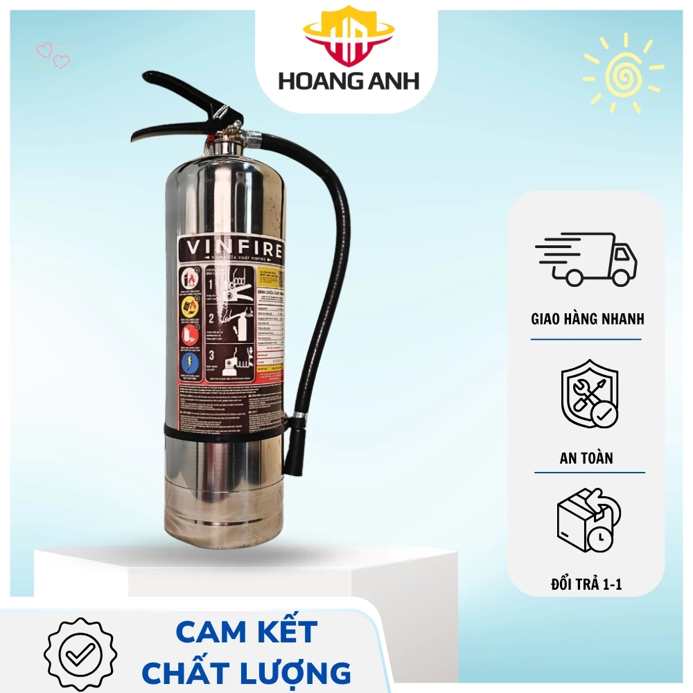 Bình chữa cháy xách tay vỏ inox dạng bột Vinfire chữa cháy ABCE 4kg, hàng Việt Nam kiểm định chất lượng cao