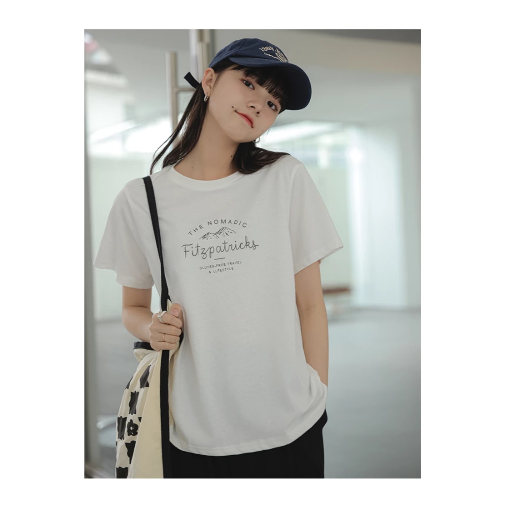Áo phông nữ dáng vừa, áo thun nữ cộc tay, cổ tròn, cotton 100% mềm mát, in hình MADIC