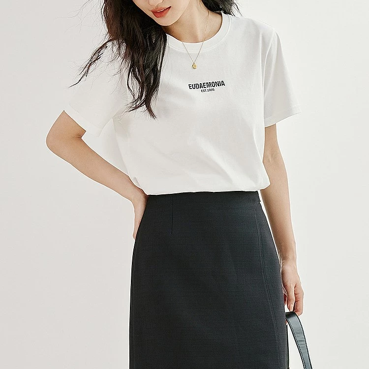 [GIẢM 100K] Áo thun nữ dáng vừa, áo phông nữ mùa hè, cộc tay, cổ tròn, COTTON 100% in chữ EDUMONA