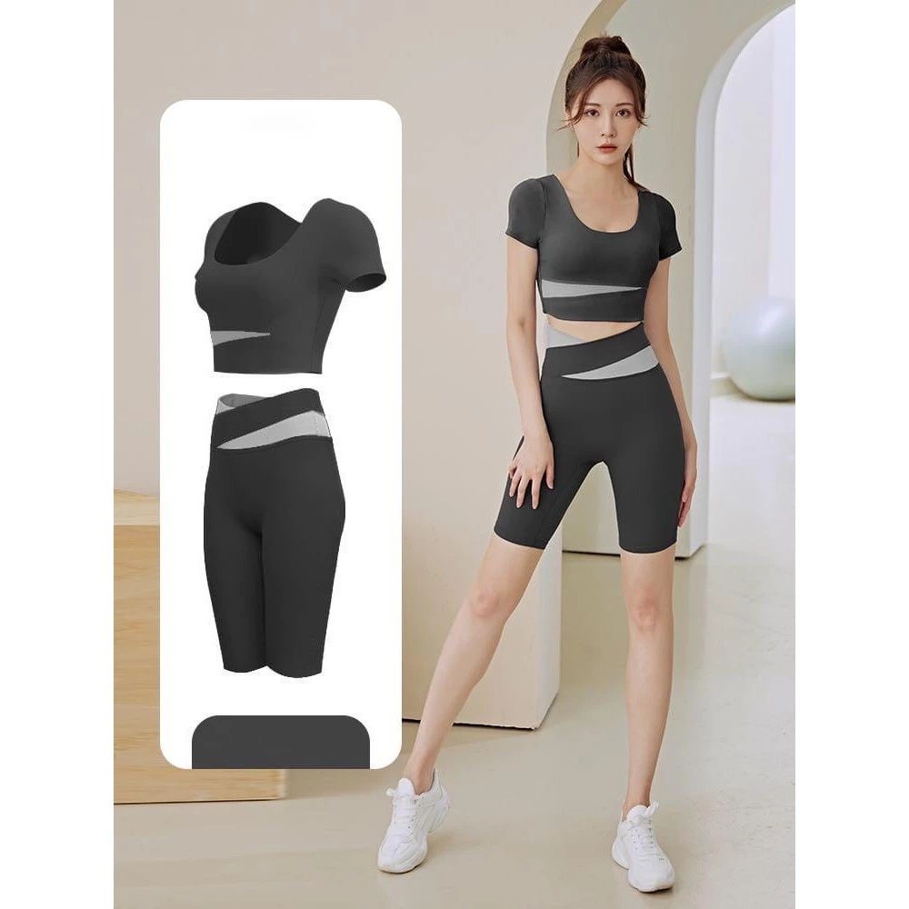 Bộ Quần Áo Tập Gym Nữ Phối 2 Màu, Đồ Thể Thao Yoga, Erobic Nữ Áo Có Tay Kèm Mút Đệm Ngực (Set Ngố Phối Màu Ng08/Ng09))