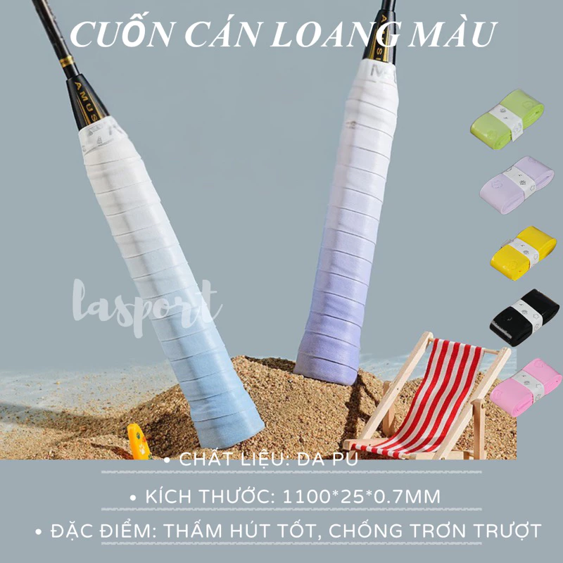Quấn cán vợt cầu lông pickleball, quấn cán loang màu pastel độ bám cao, siêu thấm hút mồ hôi