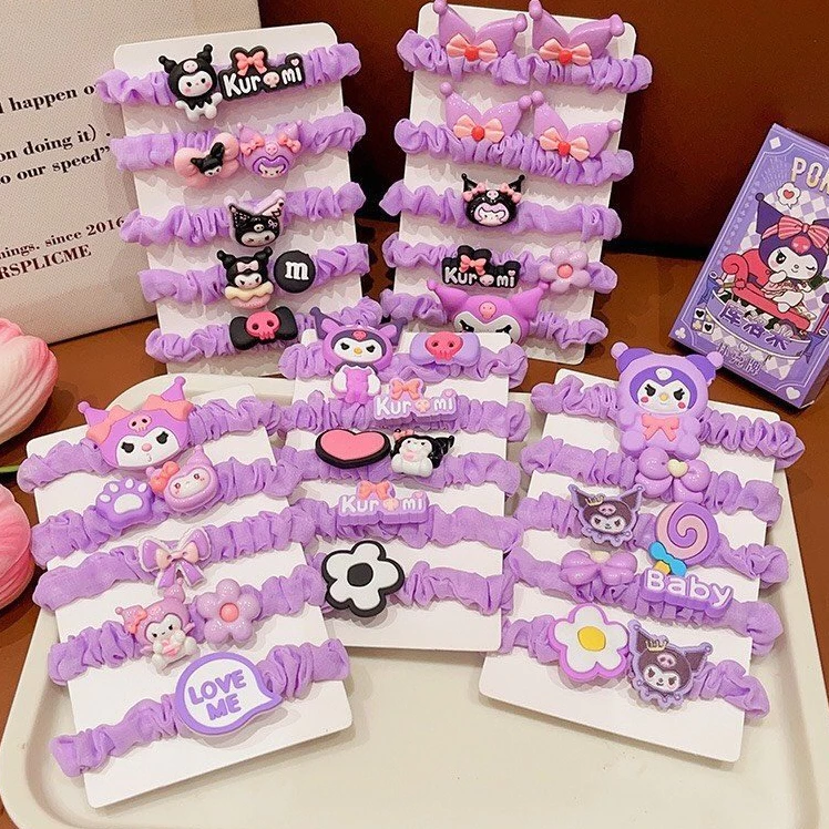 【Hwang】Set 5 dây buộc tóc kuromi cho bé màu sắc xinh xắn đáng yêu - Chun Buộc Tóc Cho Bé,Set 5 Chi Tiết Buộc Vải Cỡ Lớn