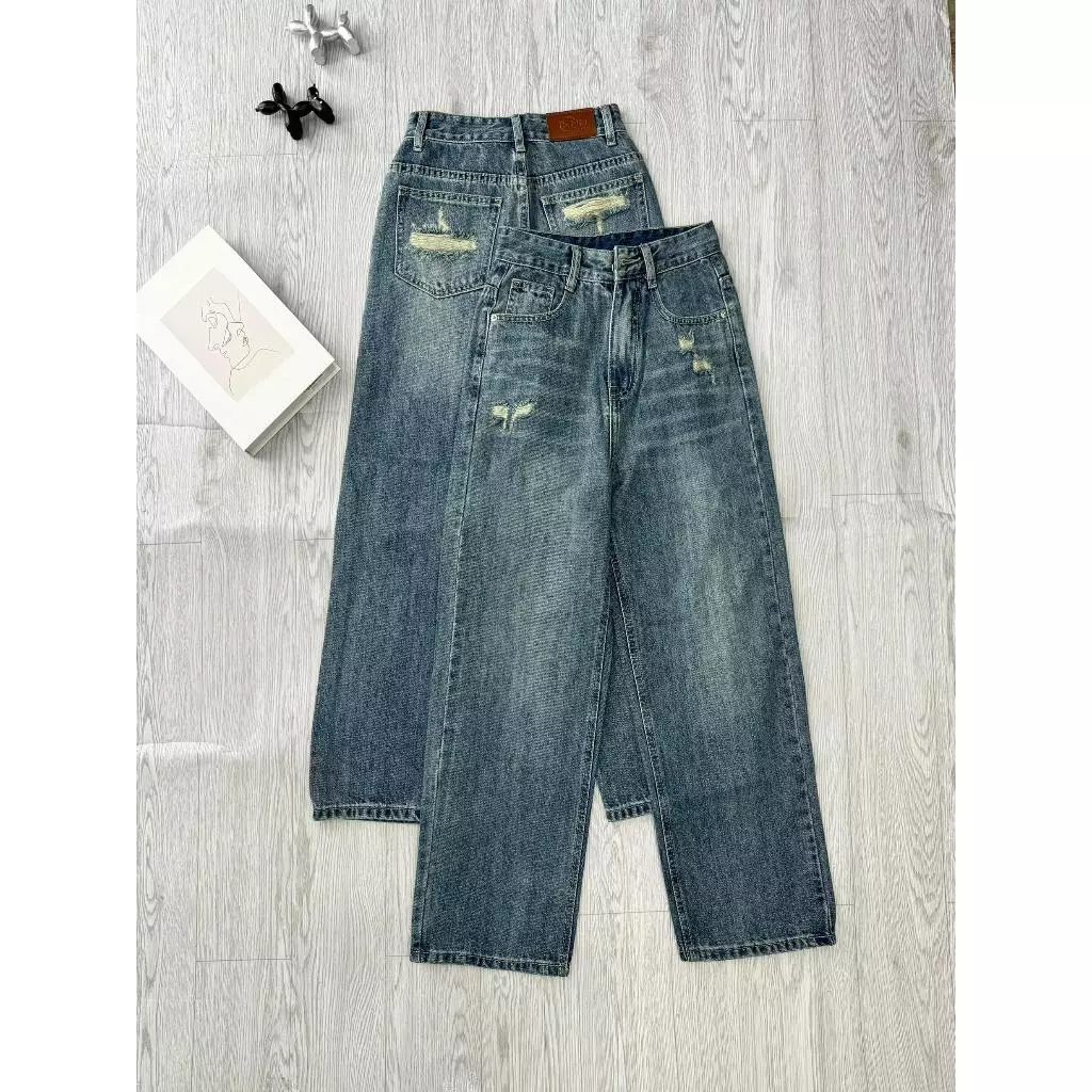 M32 Quần suông jean nữ nấm lùn dài 90cm (9 tấc) vai QC phủ dơ, phủ anh vàng KHÔNG CO GIÃN khonhamai