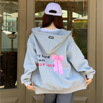 Áo hoodie zip nơ hồng - phong cách dễ thương, nữ tính