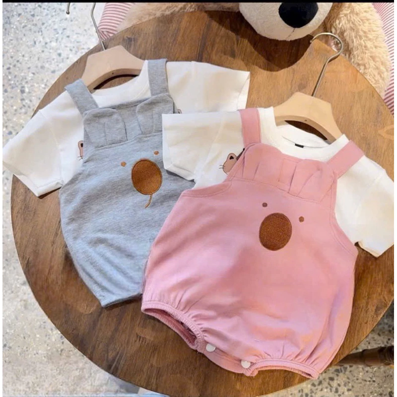 Y24 (hàng đẹp) sét body yếm kèm áo họa tiết thêu chất coton mềm mịn thấm hút mồ hôi Size 4-12kg