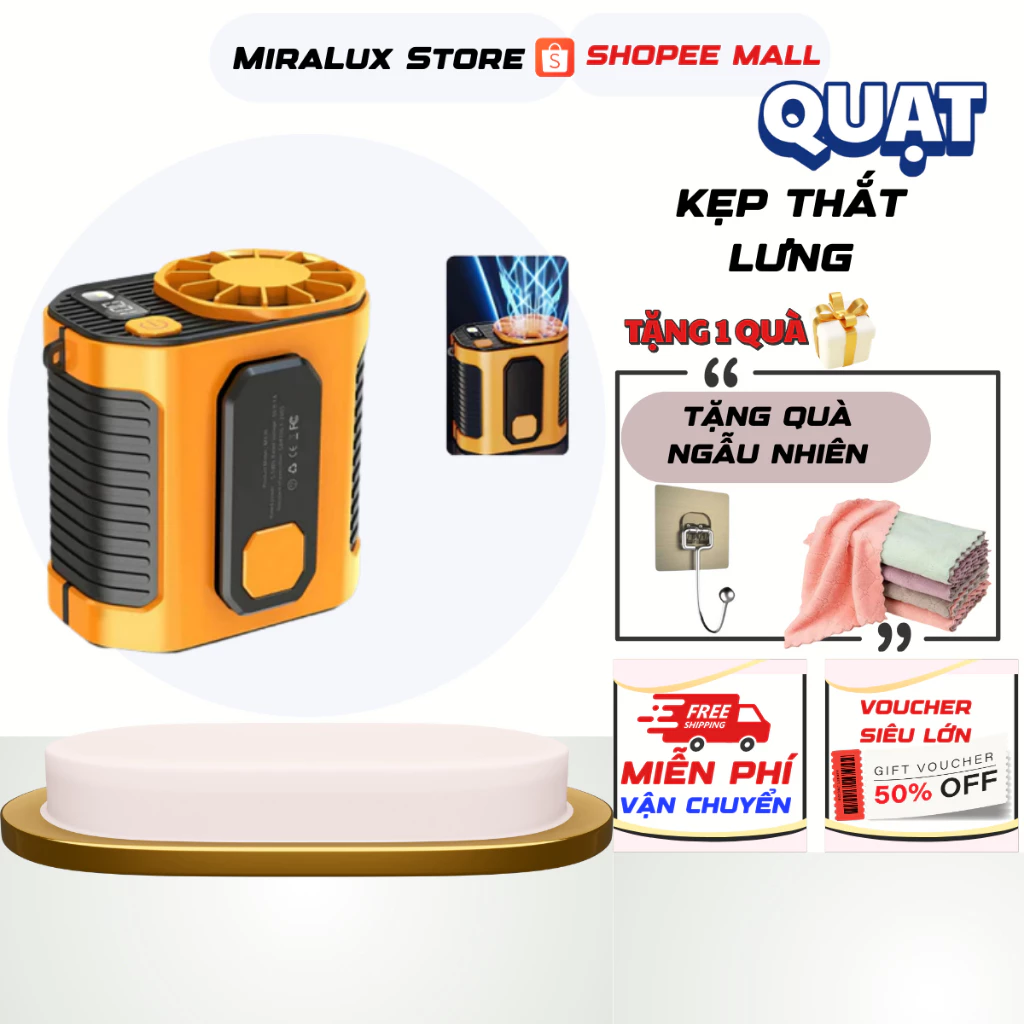 Quạt đeo thắt lưng pin 4000-6000mAh quạt treo eo 10 cấp độ gió, quạt làm mát đeo hông đeo  thắt lưng dùng 5-6h.