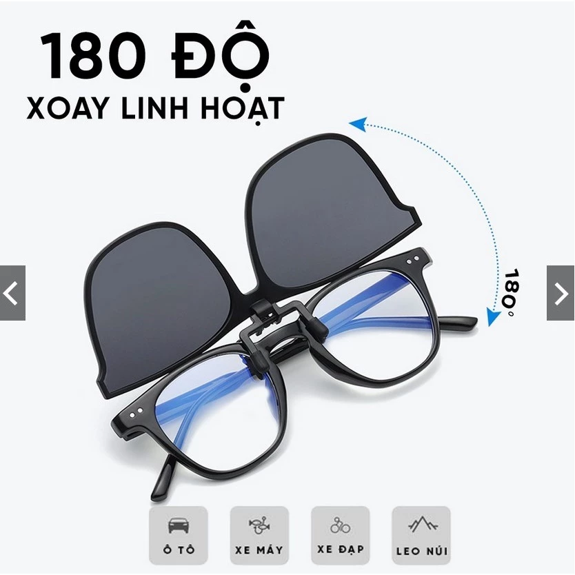 Mắt râm kẹp kính cận vuông phân cực Polarized, Kẹp kính râm cho người cận UV400 Nam Nữ FERADO